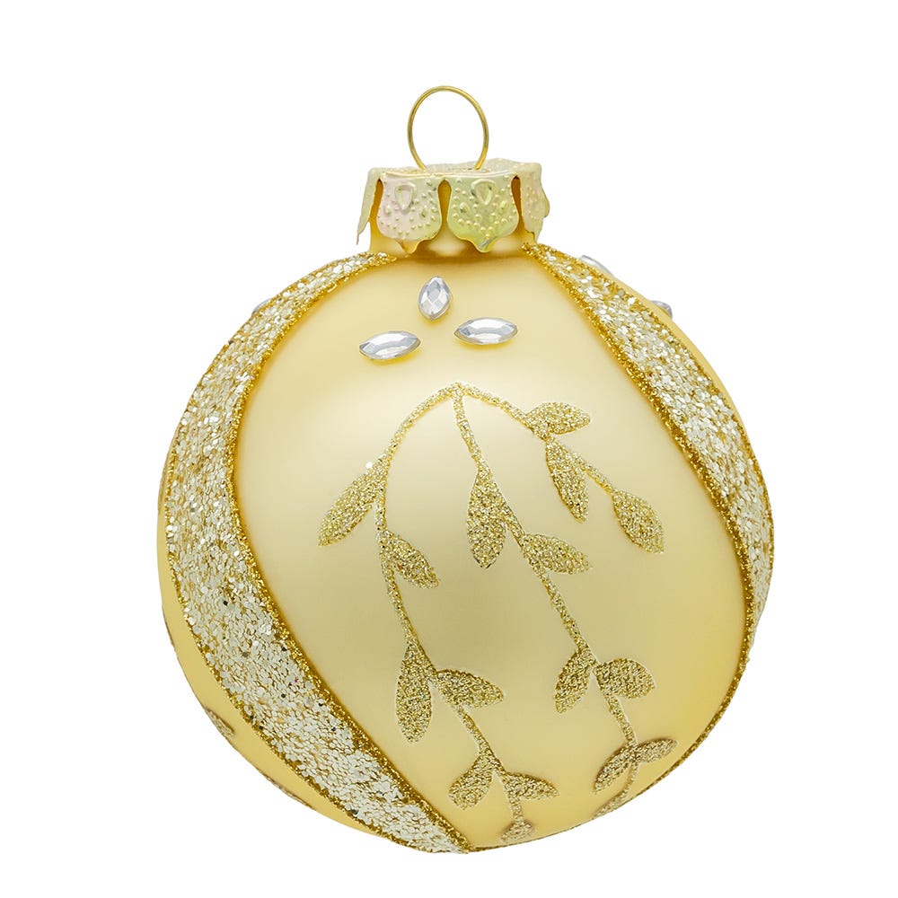 Kurt Adler 80MM Glass Gold Leaf with Jewels and Glitter Ball Ornaments